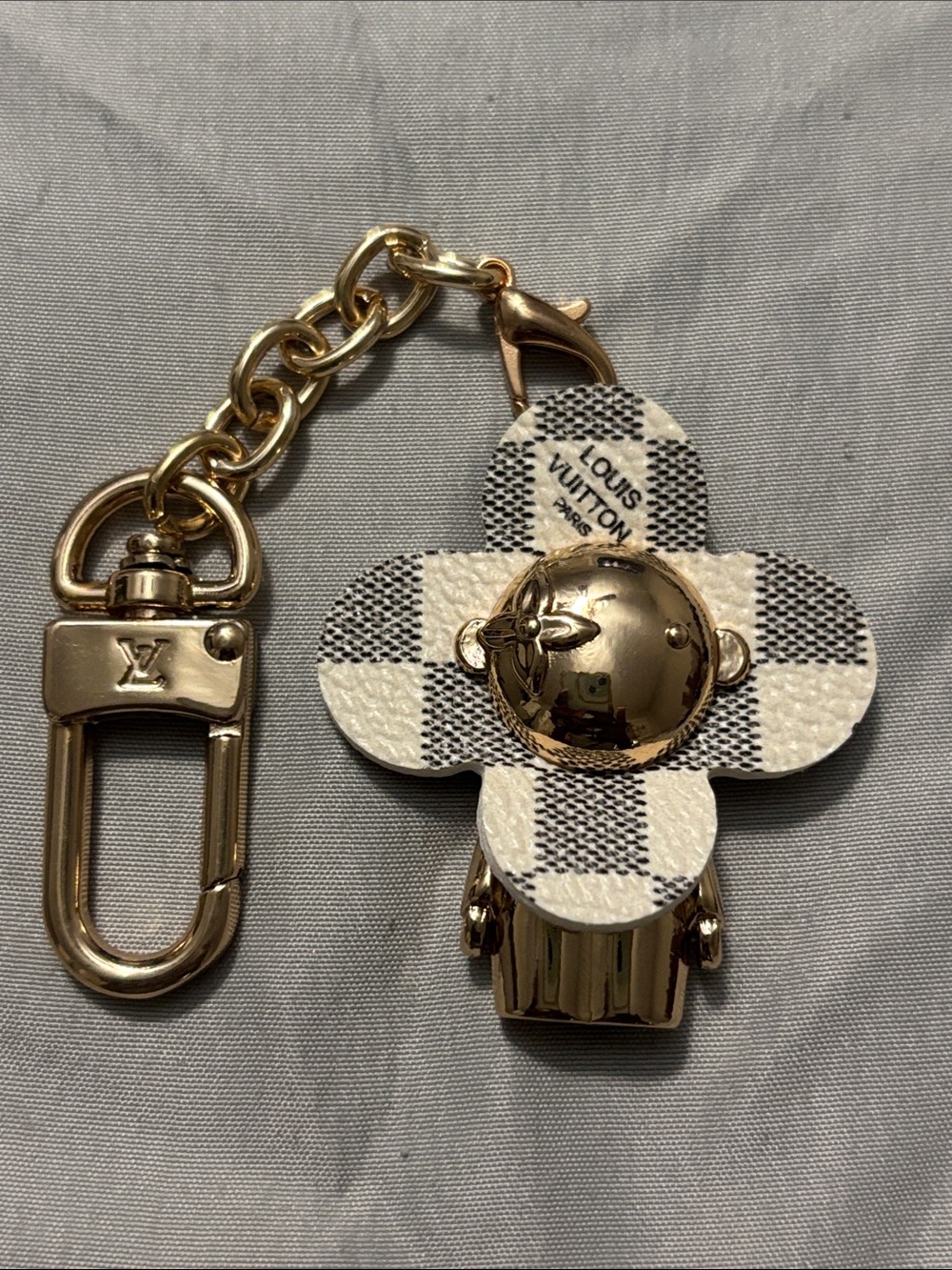 Louis Vuitton Damier Azur Flower Charm Key Holder with Gold Hardware